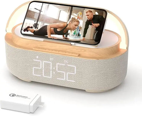 Bluetooth Speaker Alarm Clock with Wireless Charger