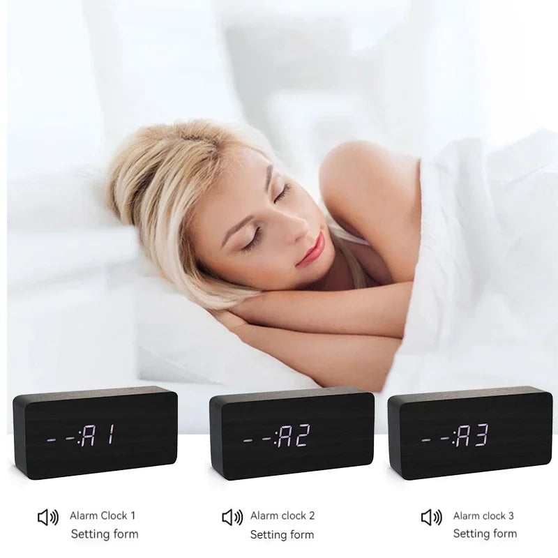 Wooden Square LED Smart Alarm Clock