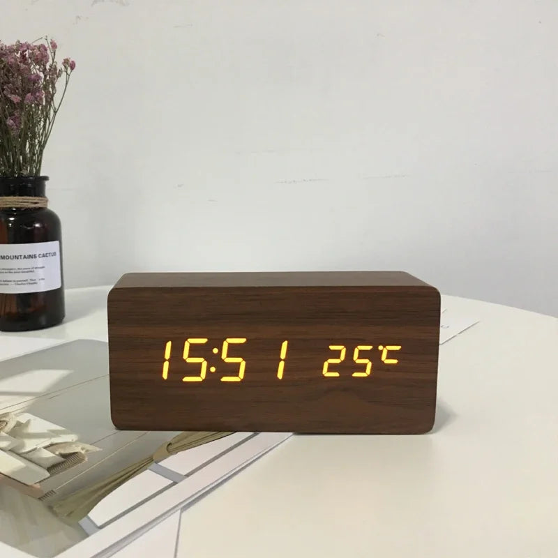 Wooden Square LED Smart Alarm Clock