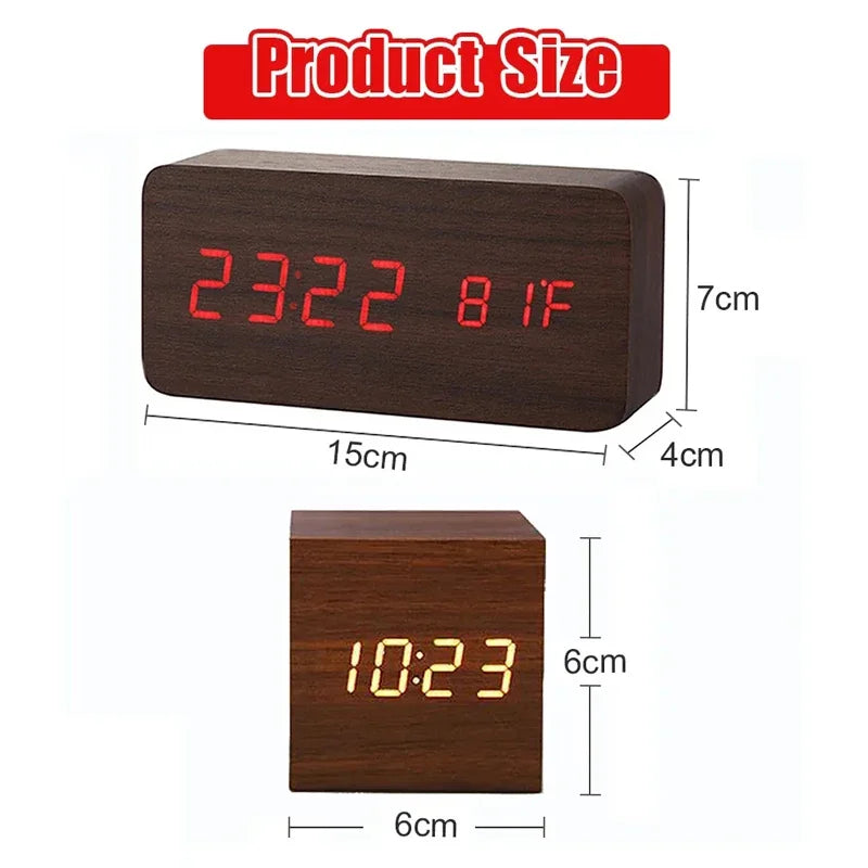 Wooden Square LED Smart Alarm Clock