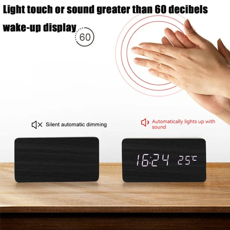 Wooden Square LED Smart Alarm Clock