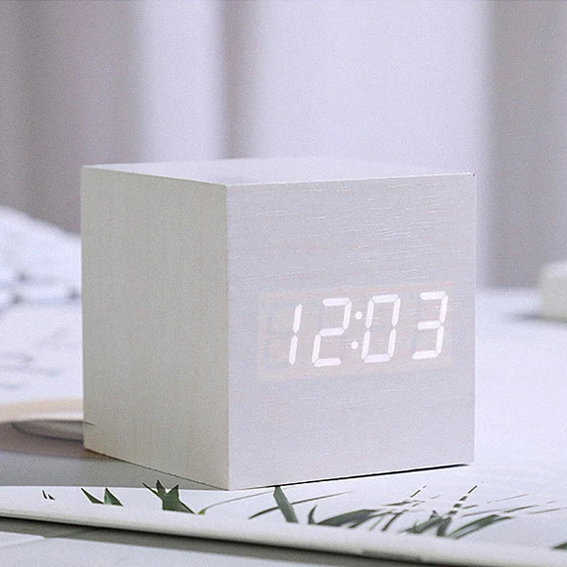 Wooden Square LED Smart Alarm Clock