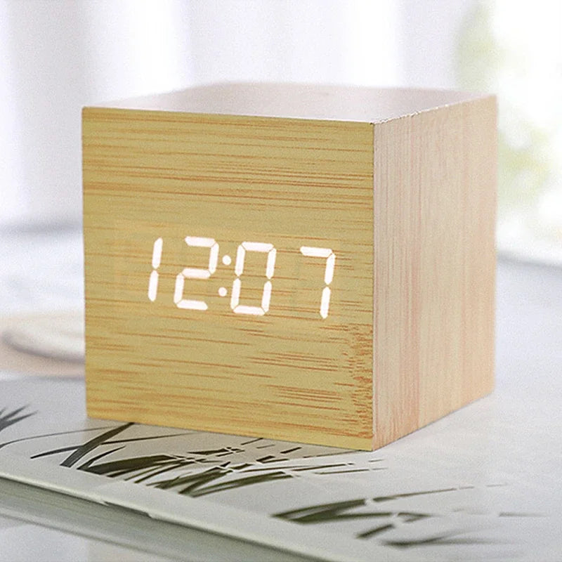 Wooden Square LED Smart Alarm Clock