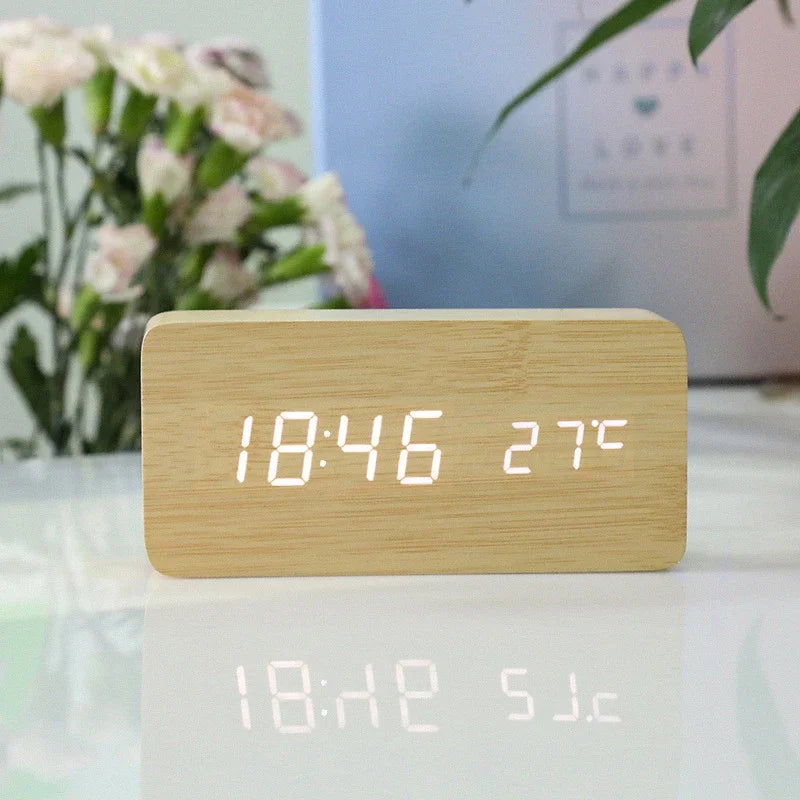 Wooden Square LED Smart Alarm Clock