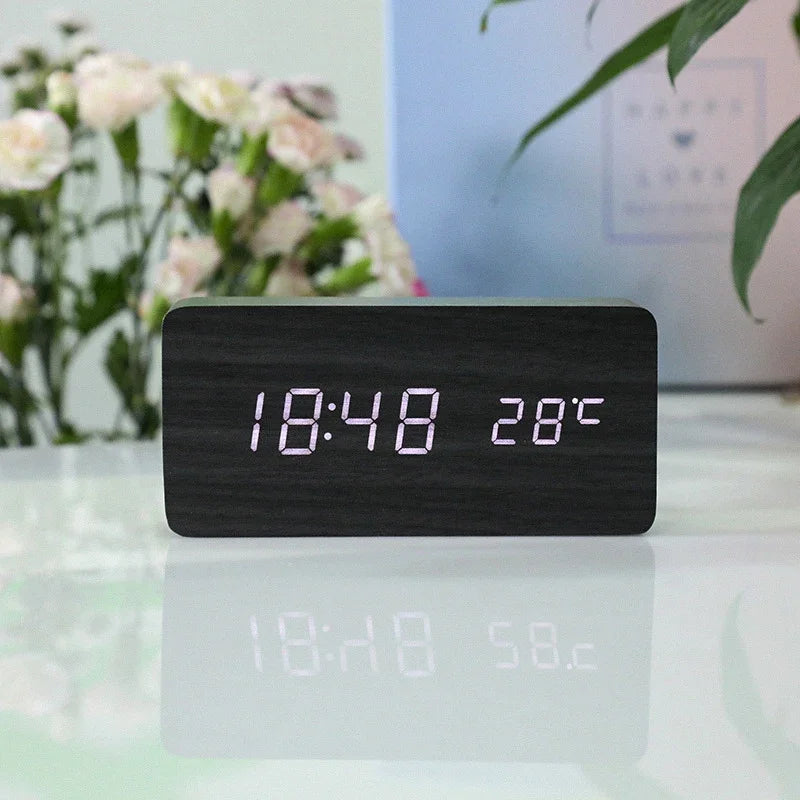 Wooden Square LED Smart Alarm Clock