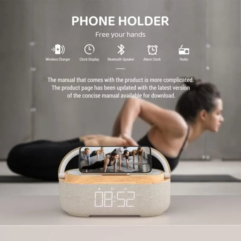 Bluetooth Speaker Alarm Clock with Wireless Charger