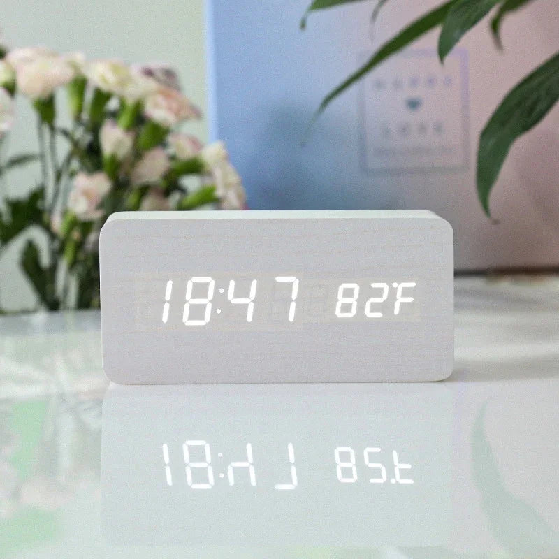 Wooden Square LED Smart Alarm Clock