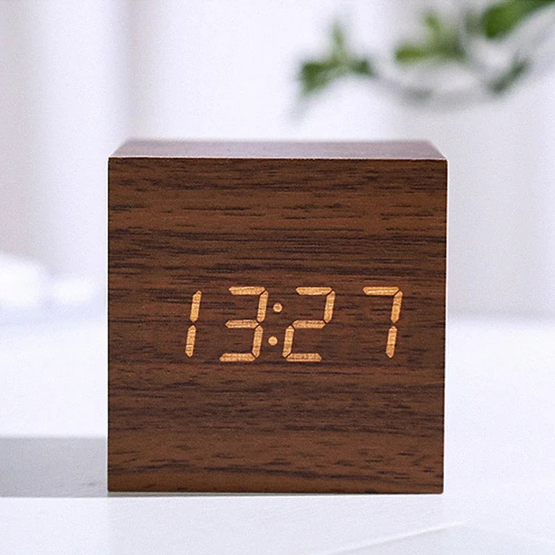 Wooden Square LED Smart Alarm Clock