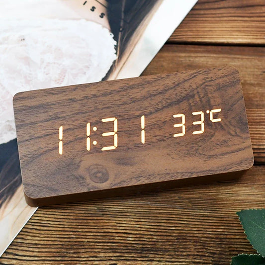 Wooden Square LED Smart Alarm Clock