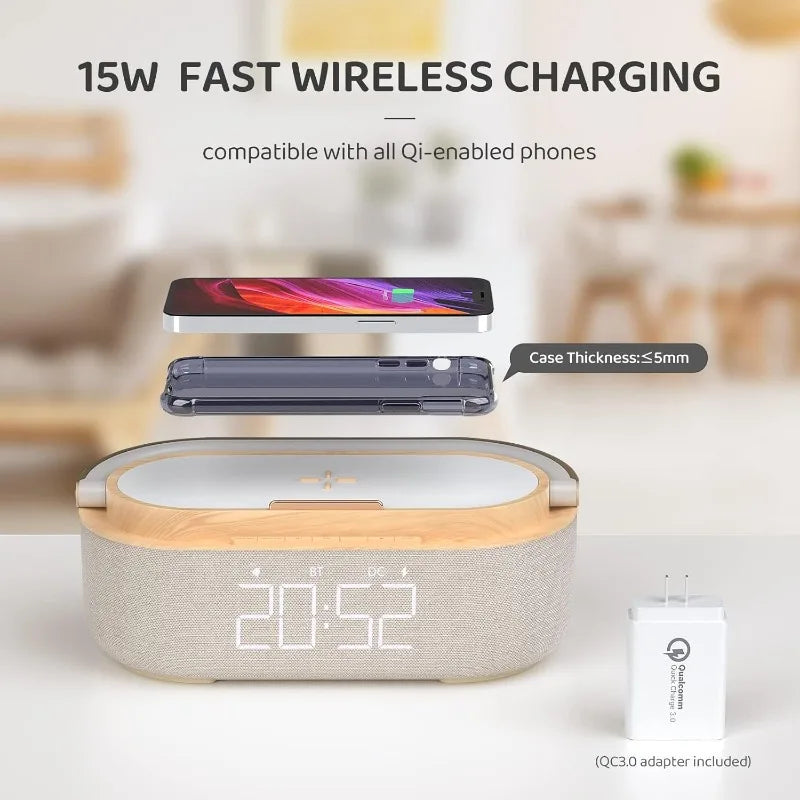 Bluetooth Speaker Alarm Clock with Wireless Charger